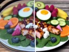 alt_text: A split image illustrating Intermittent Fasting with meal timings and OMAD's vibrant single meal.
