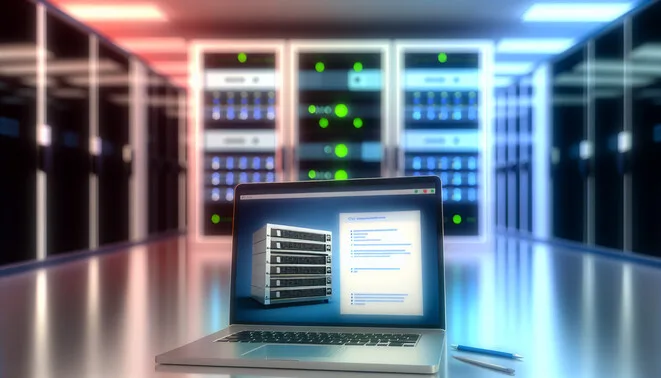 alt_text: A sleek server room with a laptop showing Proxmox, checklist graphics, and a modern color palette.