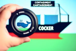 alt_text: Docker whale symbolizes containerization amid a tech backdrop and vibrant colors for management cover.