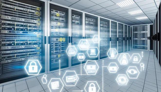 alt_text: A sleek homelab with servers and security icons, emphasizing best practices for tech safety.