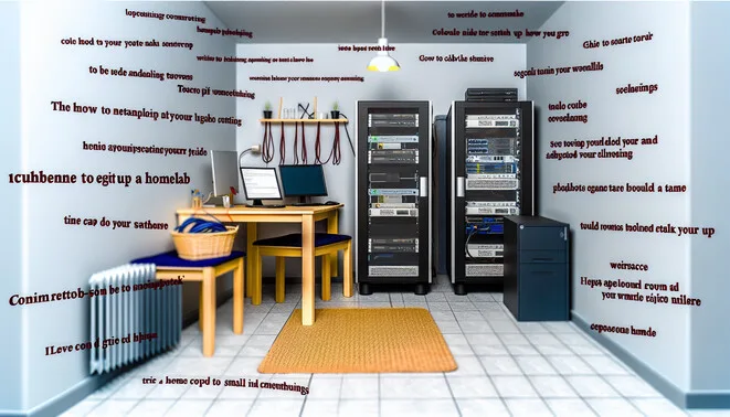 alt_text: Book cover showing a modern homelab setup with tech equipment, tips, and a welcoming workspace.