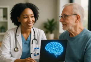 alt_text: A diverse Physician Assistant compassionately engages with a patient, highlighting human-AI collaboration.